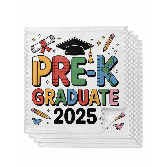 Colorful Words Graduation Cloth Napkins Set of 4 Reusable Dinner Napkins, 2025 Funny Cartoon Words Cocktail Napkin Washable Table Napkins for Wedding/Holiday Party/Baby Shower 20"x20"