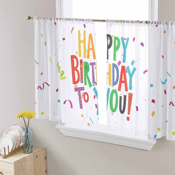 Colorful Words Sheer Curtains 54 Inches Length 2 Panels Set, Window Sheer Curtains for Living Room/Bedroom, Happy Birthday to You Light Filtering Rod Pocket Curtain 52'' x 54'' x 2