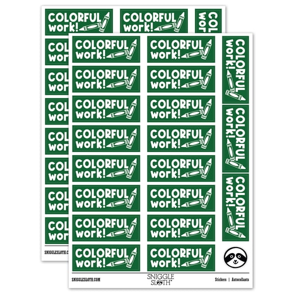 Colorful Work Crayons Teacher Student School Sticker Set - Dark Green - Matte Finish - 2.00" Large