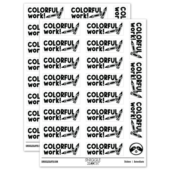 Colorful Work Crayons Teacher Student School Sticker Set - White - Gloss Finish - 2.00" Large
