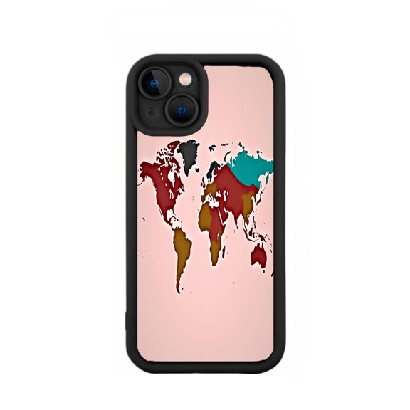 Colorful World Map Design iPhone 15 Case - Lightweight Yellowing Resistant Black Border Perfect Fit for iPhone 15