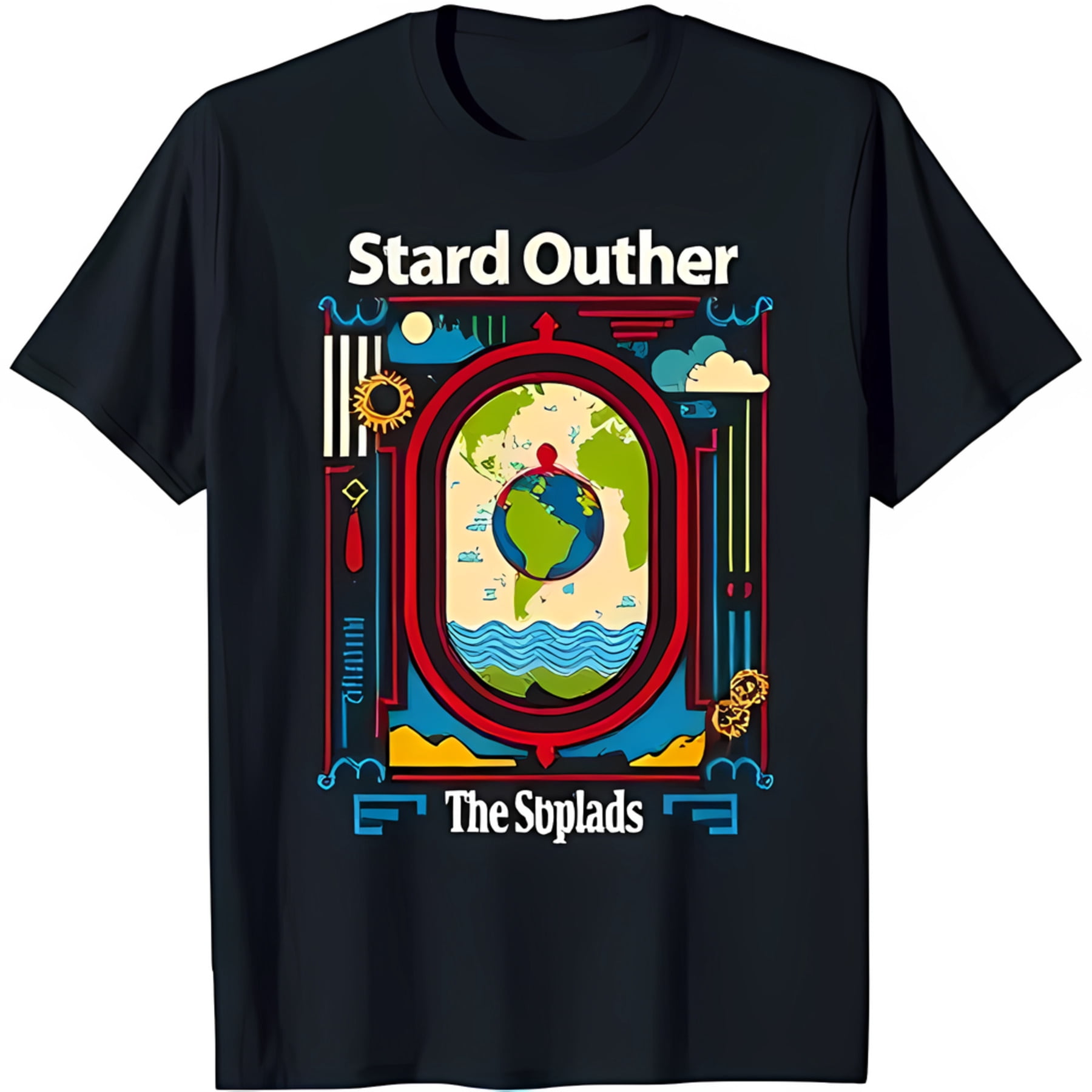 Outner F Colorful World Map Graphic Black T-Shirt 'Stard Outner The Syplads ...
