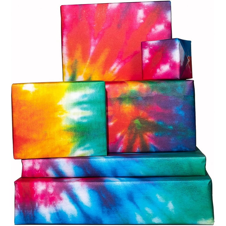 Colorful Wrapping Paper - 6 Sheets of Rainbow Gift Wrap - Birthday Wrapping  Paper For Men Women Teenager - Tie Dye - Pride - Psychedelic - Vegan Ink -  Recyclable - Made in UK 
