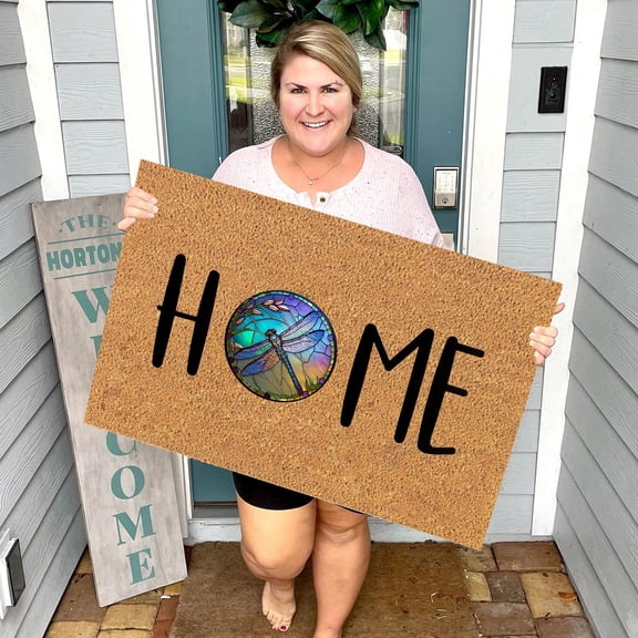 Colorful Wreath, Colorful Decorative Floor Mat, Interesting Floor Mat for HOME Decor, Colorful Dragonfly Wreath Decorative Mat, Non-Slip, Vibrant Colors, By PRYESS