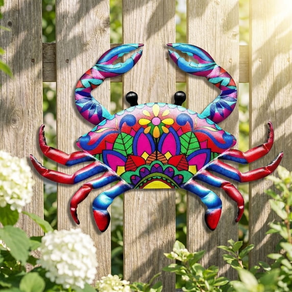 `Colorful Wrought Iron Crab Wall Decor Metal Wall Art for Living Room Bedroom Patio Porch Outdoor Beach Hanging Decor`