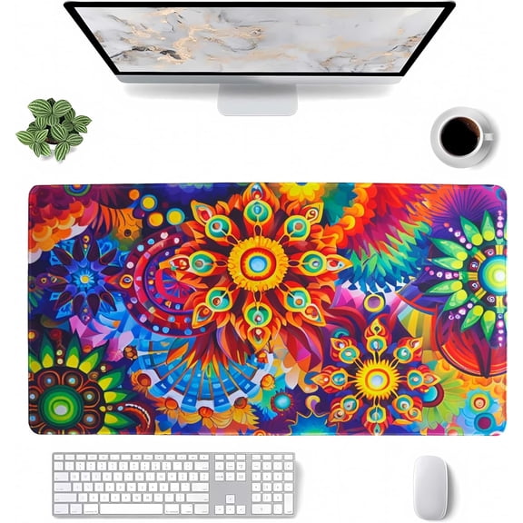 Colorful XXL Extended Mouse Pad Large Size Office Gaming Mouse Mat Non-Slip Rubber Base Rectangular Desk Pads Stitched Edges Waterproof Desktop Mousepad(Size:35.4x15.7in)
