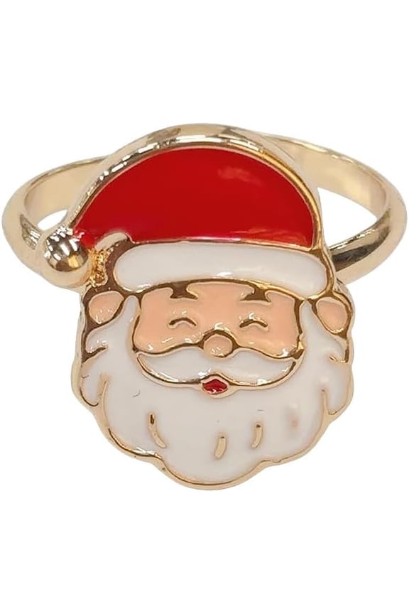 Colorful Xmas Statement Ring for Women Gold Plated Cute Red Green White Enamel Adjustable Open Wrap Finger Rings Comfort Fit Festival Ornament Christmas Party Jewelry