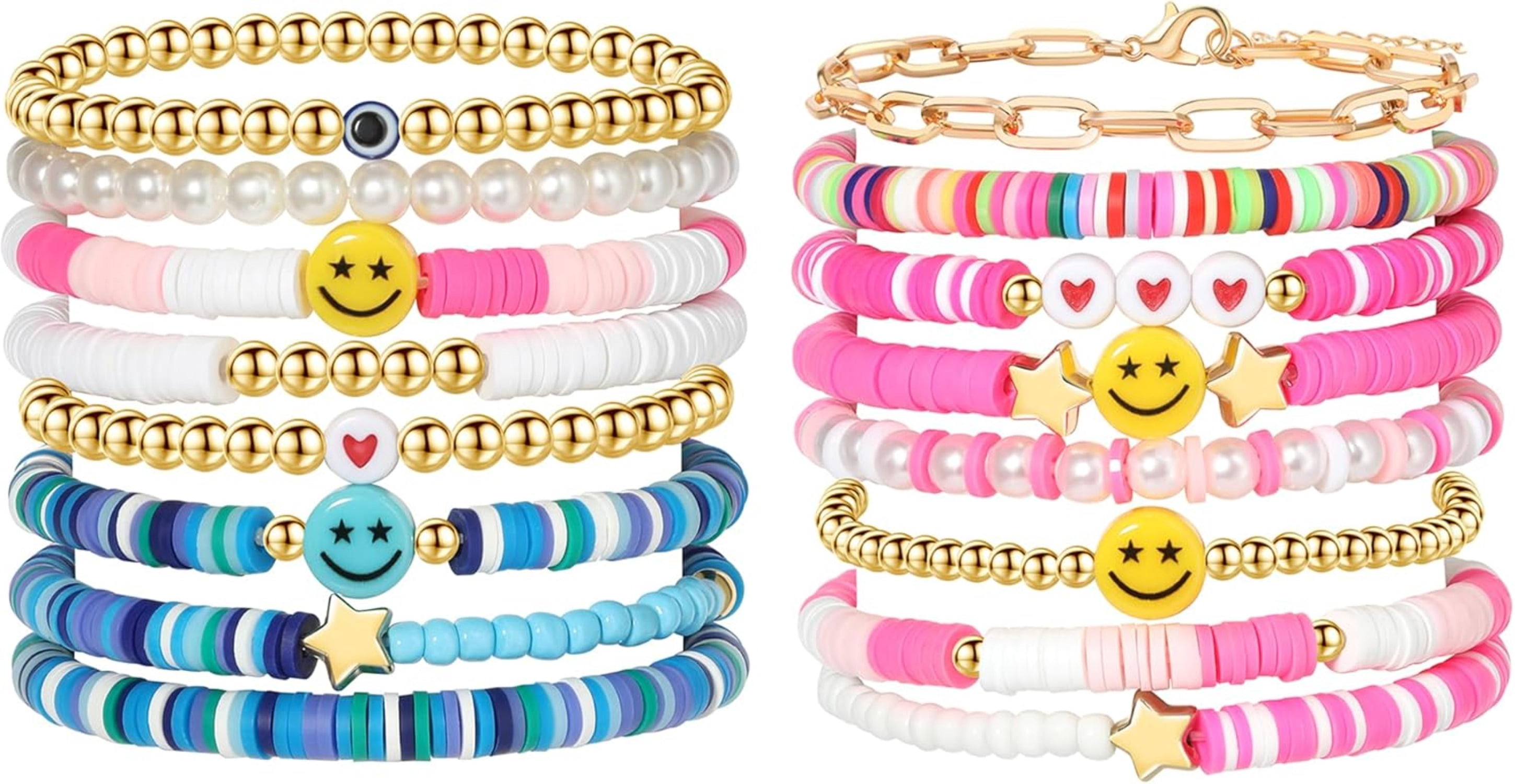 Colorful Y2K Bracelets Set Stackable Beaded Pearl Clay Charm Preppy ...