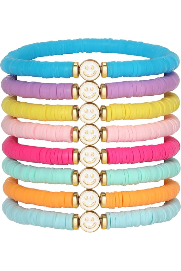 Colorful Y2K Bracelets Set Stackable Beaded Pearl Clay Charm Preppy Jewelry for Girls Women Teens Summer Beach Bohemian Stretch Layering