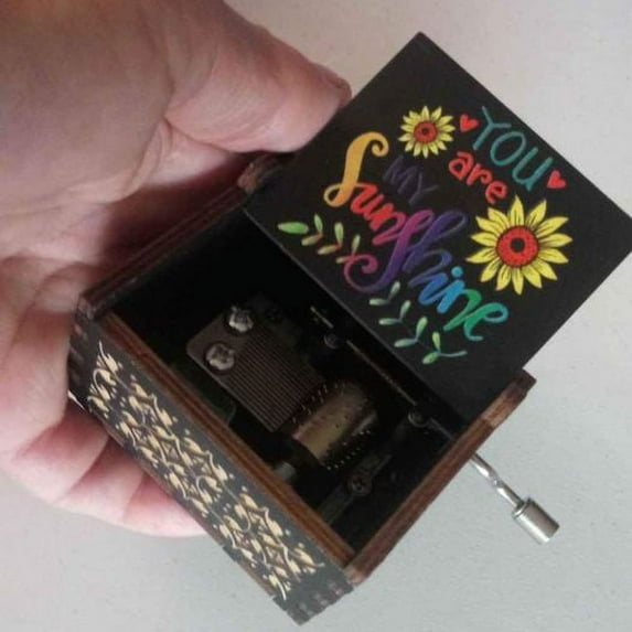 'Colorful' YOU ARE MY SUNSHINE Laser Engraved Mini Retro Hand Crank Music Box - Portable -Unique gift idea!