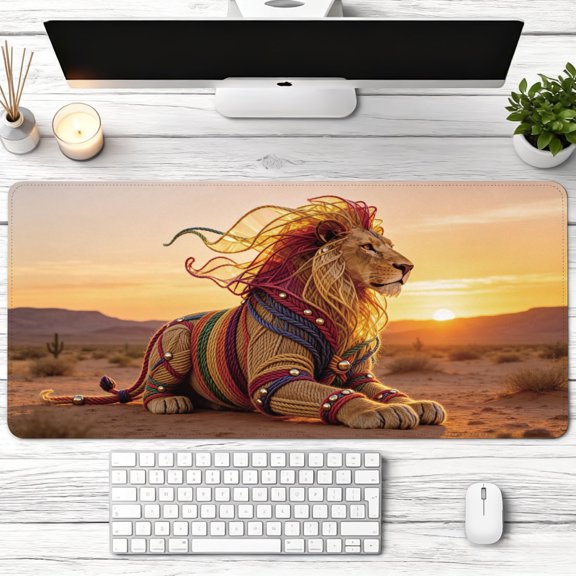 Colorful Yarn Art Lion Design Mouse Pad,Non Slip Rubber Pad,Desktop Decoration Drotection Pad,Washable,Lock Edge Multi Size,Mousepad for Home