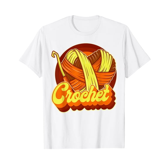 Colorful Yarn Ball Crocheting 70s Retro T-Shirt for Craft Enthusiasts