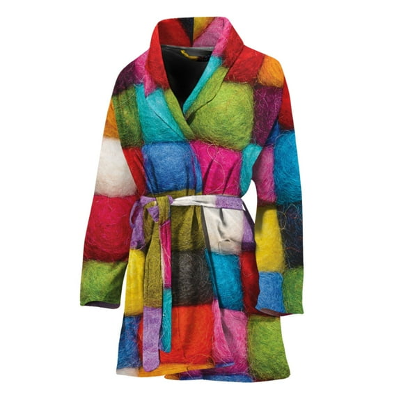 Colorful Yarn Balls Women Bathrobe One Size Univeral Fits Fashion Lightweight Plush Fleece Long Robe For Women