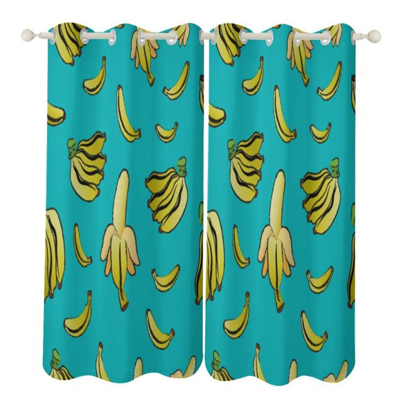 Colorful Yellow Banana 2 Panels Blackout Curtains for Bedroom Living Room Drapes Kitchen Room Window Blackout Curtain Grommet