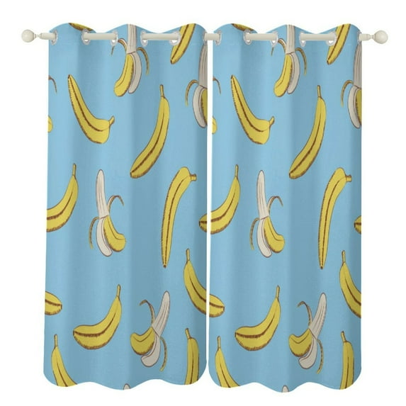 Colorful Yellow Banana 2pcs Blackout Curtains For Living Room Bedroom Grommet Top Window Set for Left And Right Biparting Open
