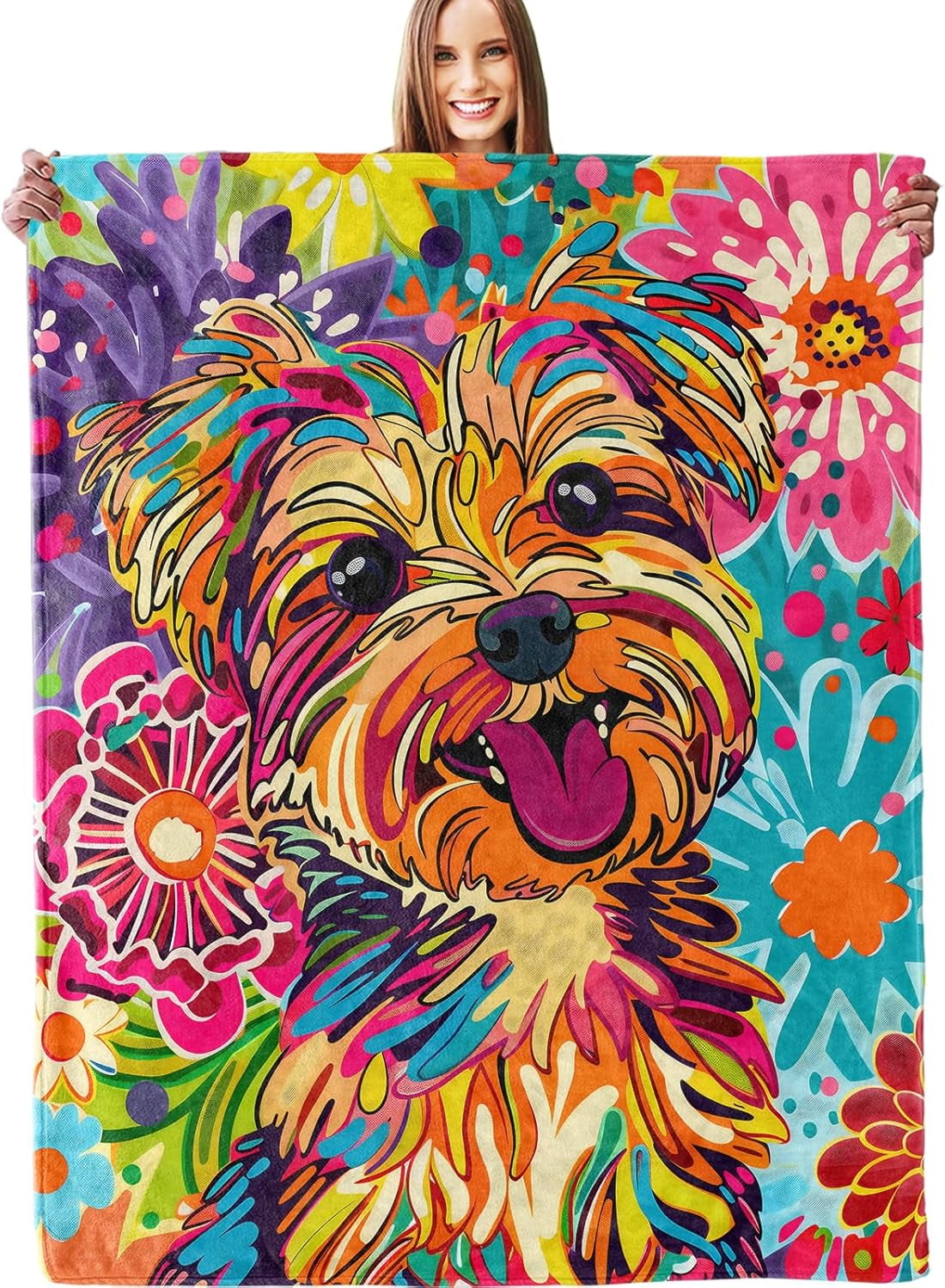 Colorful Yorkshire Terrier Blanket Plush Flannel Throw Blanket for All