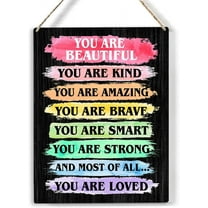 Colorful You are Beautiful You are Kind Wood Sign Inspirational Quote Wooden Signs Rustic Hanging Plaque Home Wall Art 8x10 Sign Wall Decor for Home Bedroom
