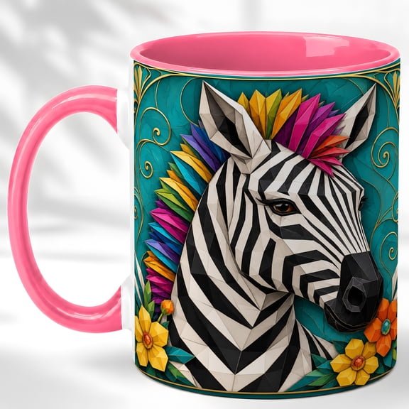 Colorful Zebra Coffee Mug, Geometric Animal Mug, Ceramic 11 oz