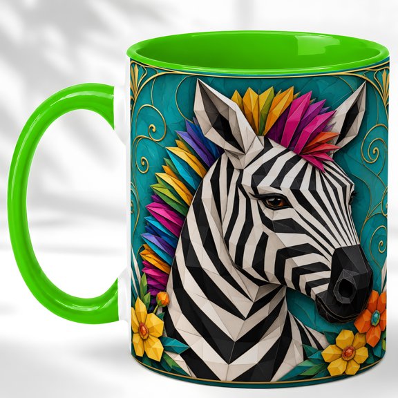 Colorful Zebra Coffee Mug, Geometric Animal Mug, Ceramic 11 oz