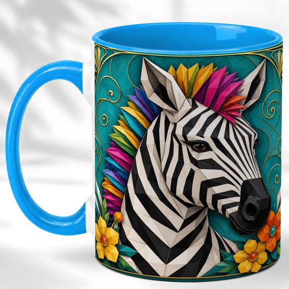 Colorful Zebra Coffee Mug, Geometric Animal Mug, Ceramic 11 oz