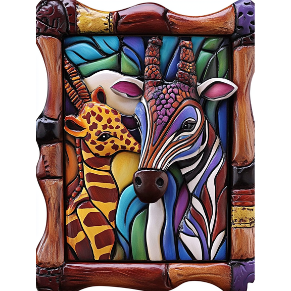 Colorful Zebra Giraffe Decor Painting/Canvas ArtSuitable for Living RoomBedroomOfficeHotelRestaurantGalleryColorful Animal Wood Framed Zebra Giraffe Painting Wall Art Decor for Home.