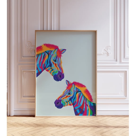 Colorful Zebra Poster Curious Safari Animals Wall Decor, 24x36 UNFRAMED