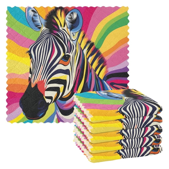 Colorful Zebras Painting Dish Cloths Dish Towels Cleaning Cloths Quick Drying Reusable 11" x 11" Set of 6