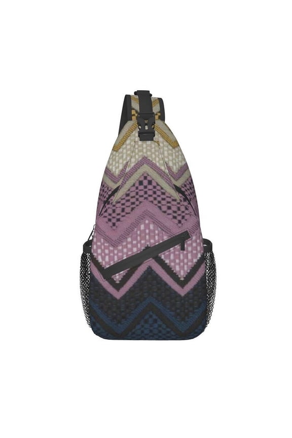 Colorful Zigzag Textile Pattern Sling Crossbody Backpack Men Zig Zag Geometric Shoulder Chest Bag for Cycling Camping Daypack