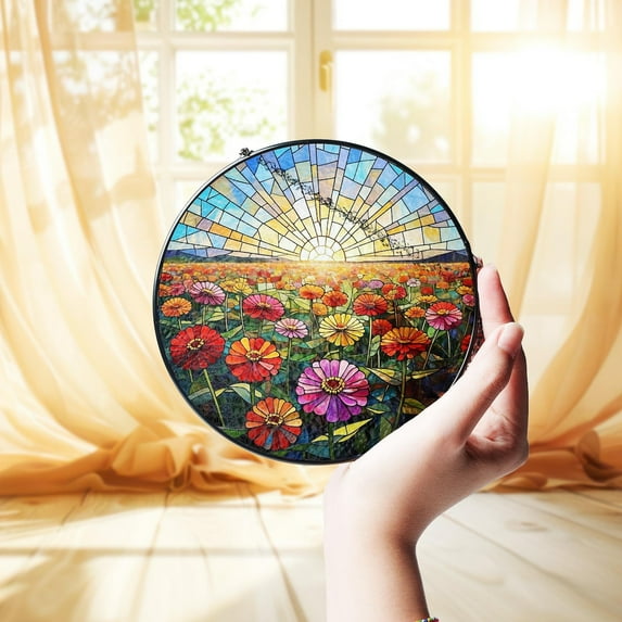 Colorful Zinnia Flower Field GLASS Suncatcher, Zinnia Flower Decor, Flower Lover Gift, Flower Suncatcher Gift,Mother's Day Gift,Gift For Mom