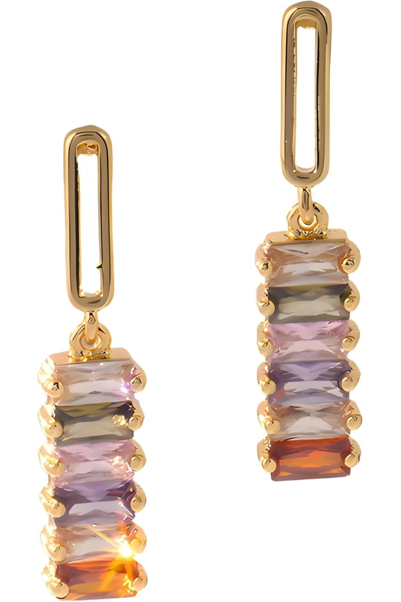 Colorful Zircon Dangle Earrings for Women18K Gold Plated Geometric Square Rainbow Multicolour Drop Earrings