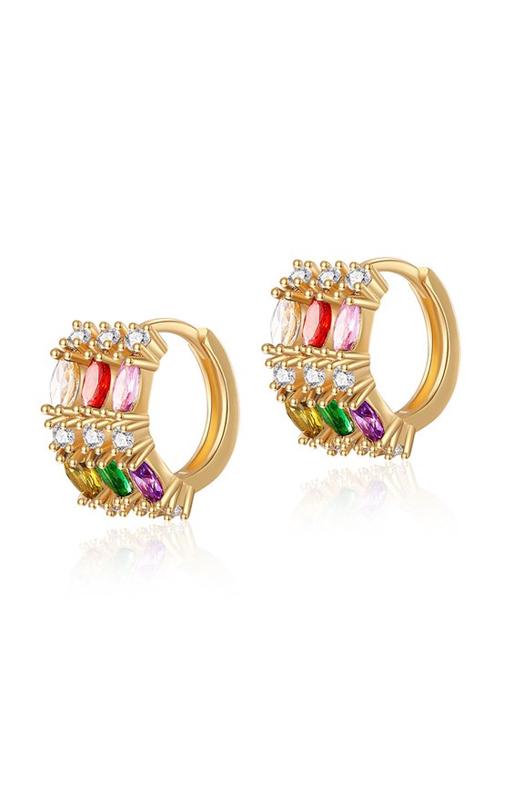 Colorful Zircon Exquisite Ear Clip Ol Personality Geometry Round Light Luxury Ear Ring Brass Plated 18K Real Gold