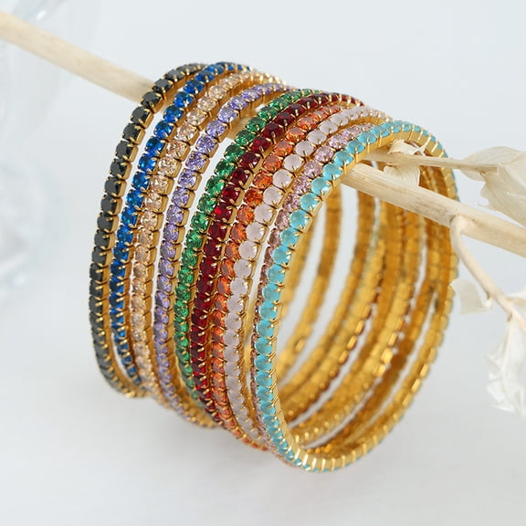Colorful Zircon Stretch Bracelet Titanium Steel