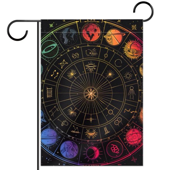 Colorful Zodiac Signs Planets Symbols Double Sided Garden Flag Decorative Weather Resistant Yard Flag, Large DIY Vertical Flag for Farmhouse Patio Lawn, 28x40 Inch