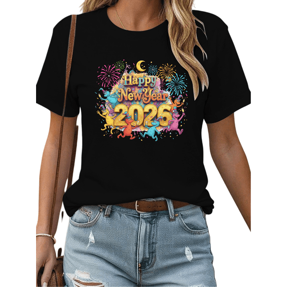 Colorful and Cute 2026 Cartoon Theme Graphic Tee T Shirt Graphic Tops Trendy Short Sleeve Round Neck Black S-5XL