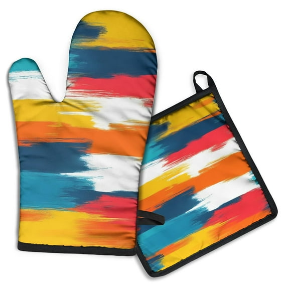 Colorful and Grey Abstract Art Artwork Kitchen Oven Mitt and Pot Holder Sets 2 Pcs for Baking, Cooking and Grilling, Heat Resistant Up To 392 °F