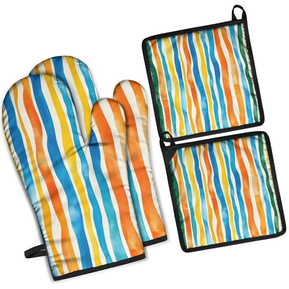 Colorful and Grey Abstract Art Artwork Kitchen Oven Mitt and Pot Holder Sets 4 Pcs for Baking, Cooking and Grilling, Heat Resistant Up To 392 °F