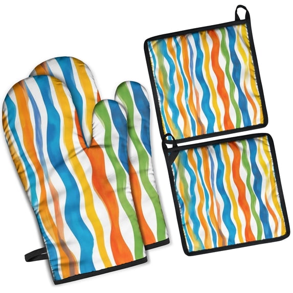 Colorful and Grey Abstract Art Artwork Kitchen Oven Mitt and Pot Holder Sets 4 Pcs for Baking, Cooking and Grilling, Heat Resistant Up To 392 °F