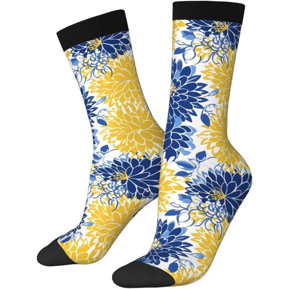 Colorful and Mid-Calf Socks for Men and Women, 1 Pair Flower Floral Blue Yellow