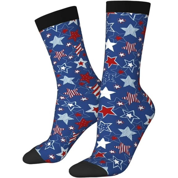 Colorful and Mid-Calf Socks for Men and Women, 1 Pair Patriotic American Stars