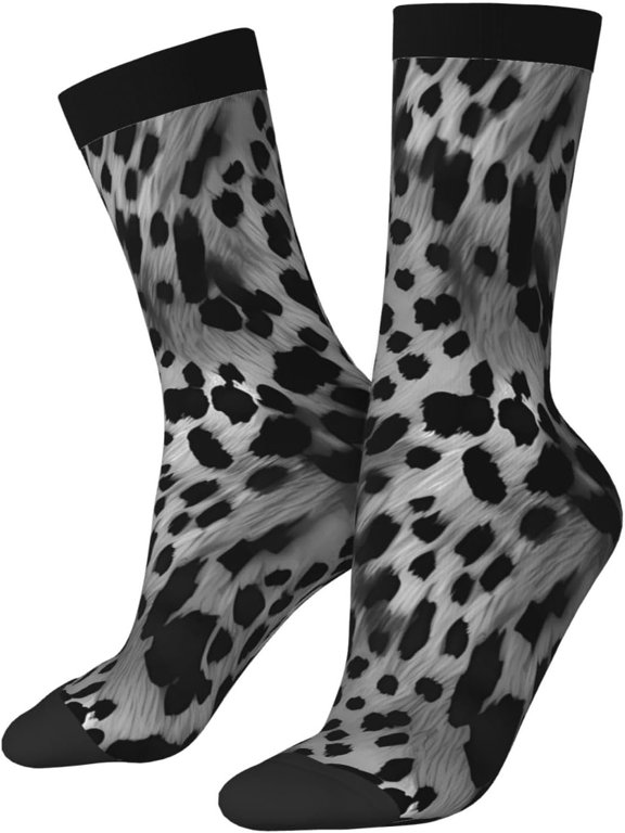 Colorful and Mid-Calf Socks for Men and Women, 1 Pair Silver Leopard