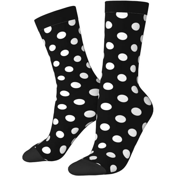 Colorful and Mid-Calf Socks for Men and Women, 1 Pair White Black Polka Dot