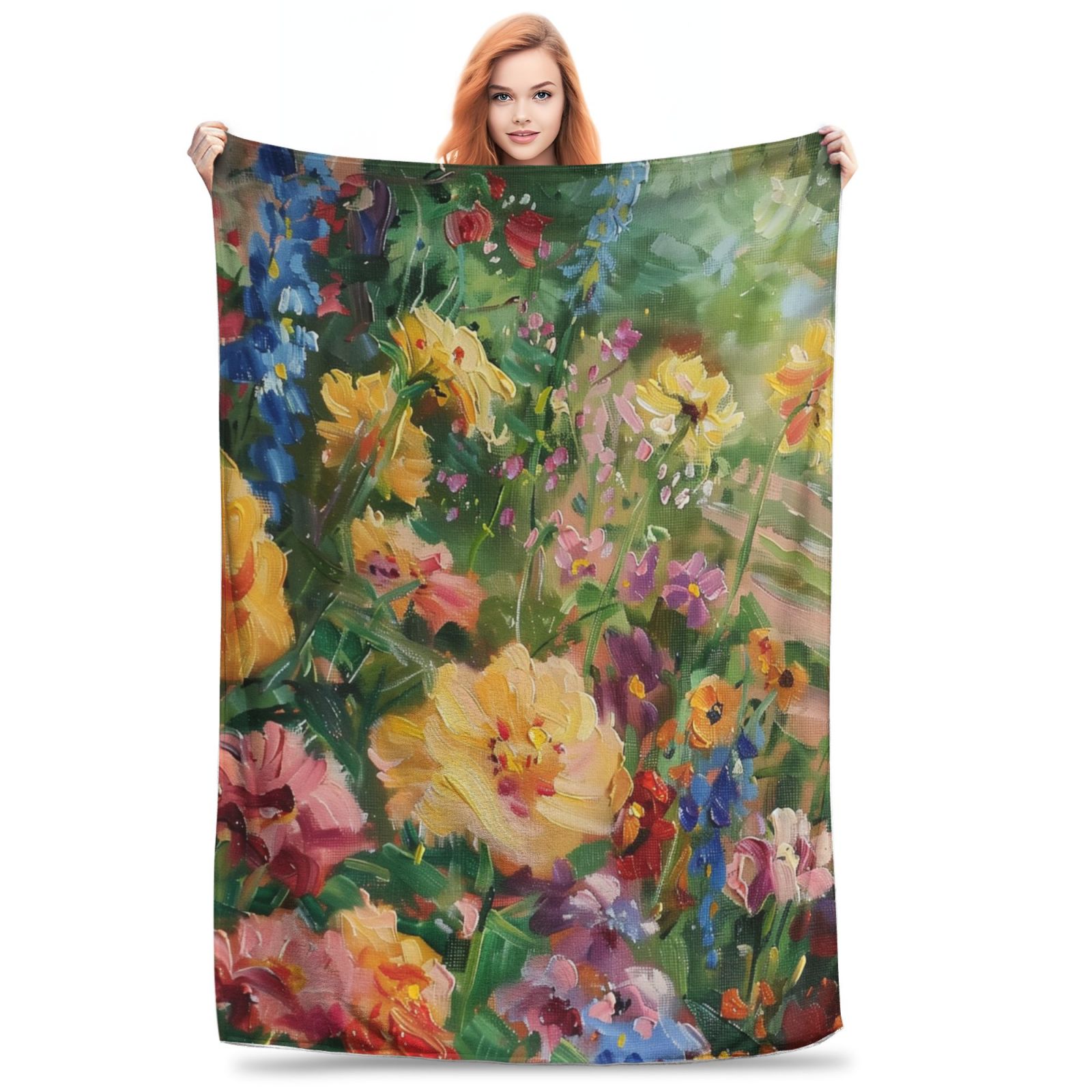 Colorful blooming flower garden with pathway Flannel blanket