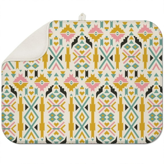 Colorful bohemian dish drying mat 18x24 Inch with quick-absorb microfiber, foldable and washable, perfect for modern kitchen decor