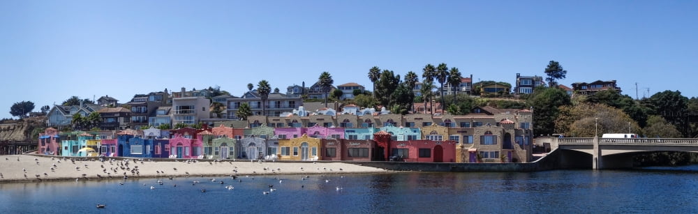 Colorful buildings and beach in Capitola Santa Cruz County California USA Canvas Art - Panoramic Images (12 x 38)