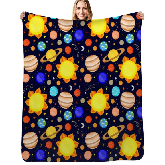 Colorful cool planet Flannel Blankets Soft Warm Throw Blanket Autumn Camping Bedroom Aesthetic Bedspread
