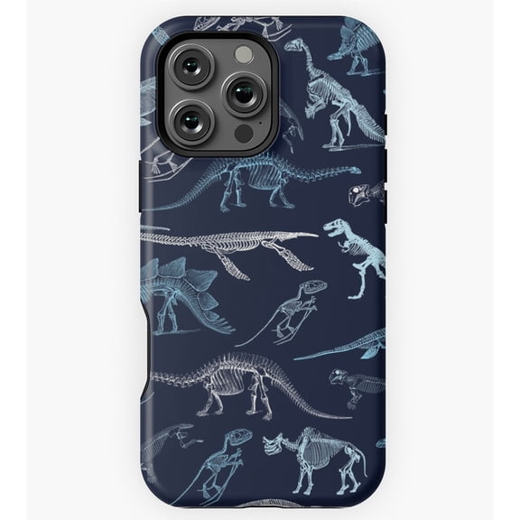 Colorful dark blue dinosaur skeleton fossils pattern GA5560 Phone Case for iPhone 11 to 17 Pro Max