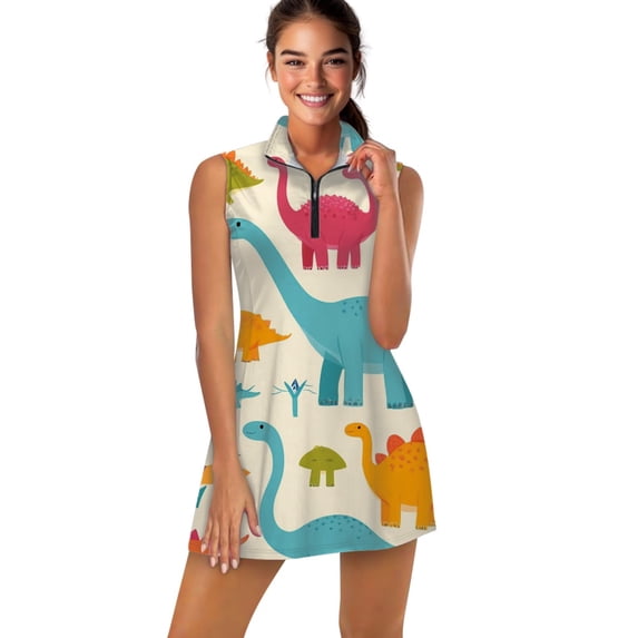 Colorful dinosaur Sports Dresses Women Tennis Dress Outdoor Badminton Golf Quick-Drying And Breathable Sports Dress