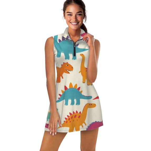 Colorful dinosaur Sports Dresses Women Tennis Dress Outdoor Badminton Golf Quick-Drying And Breathable Sports Dress