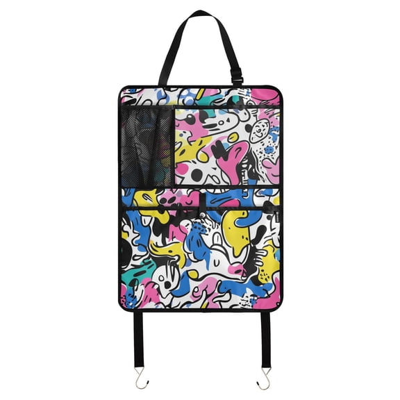 Colorful doodle abstract art Back Seat Cover + Pocket Storage Organizer, 55 Pack Multifunctional Kick Mats Backseat Protector