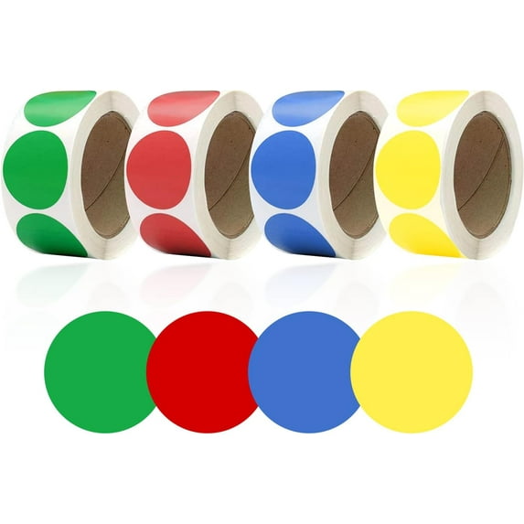 Colorful dot Stickers, 25mm Small Stickers Round, can be Used for Label Decoration DIY Office Scrapbook Gift Bag envelopes, 500 Stickers per roll, Multi-Color (red, Yellow, Green, Blue)